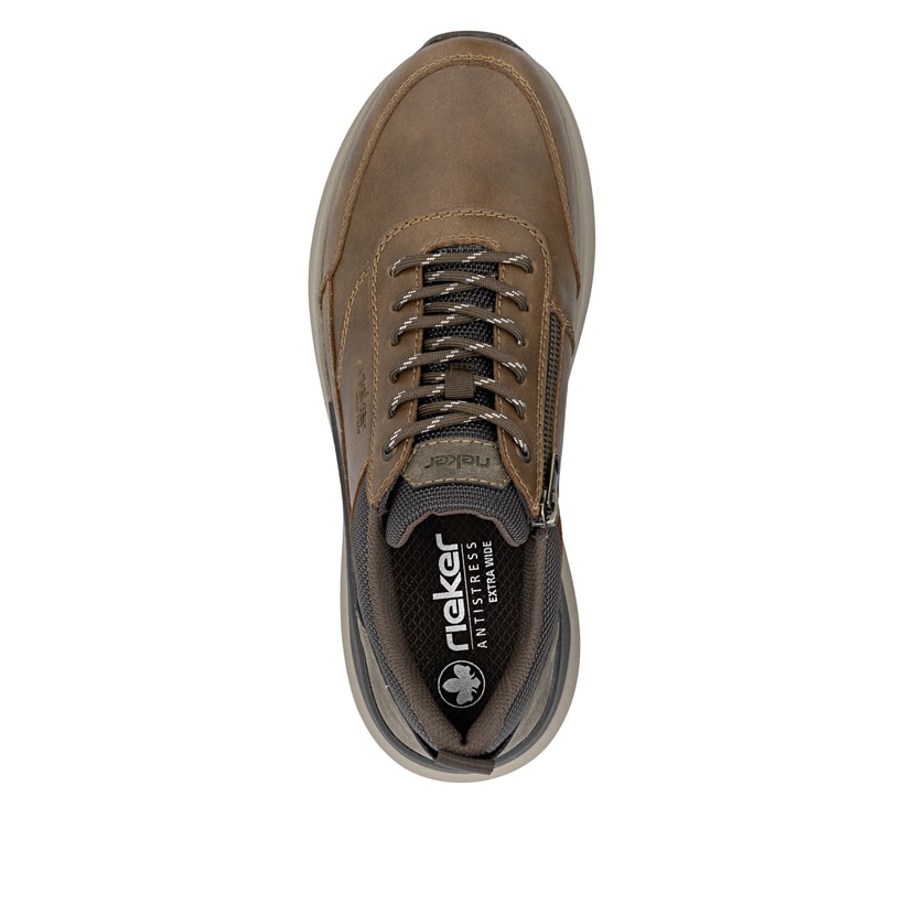 Braune Rieker Herren Sneaker Low 06000-22 mit Reißverschluss sowie Extraweite H. Schuh von oben.