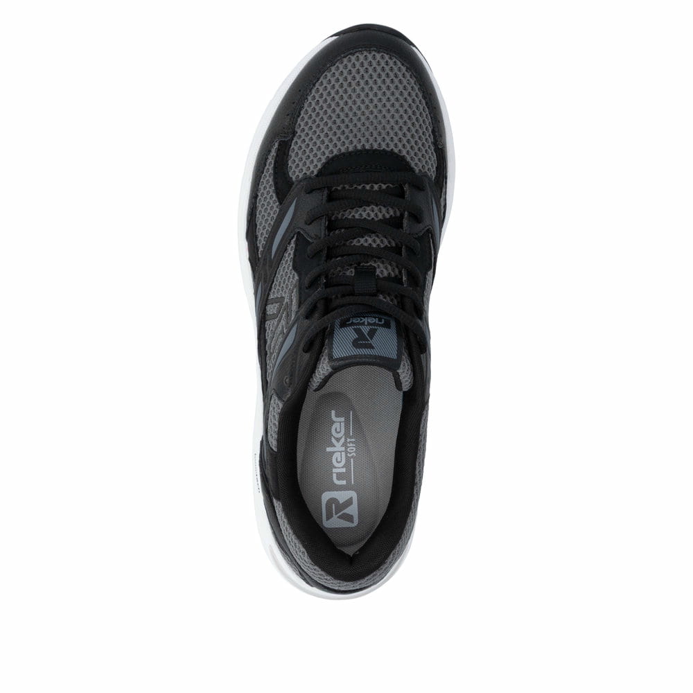 Graue Rieker Herren Sneaker Low U4200-45 mit Schnürung sowie flexibler Sohle. Schuh von oben.