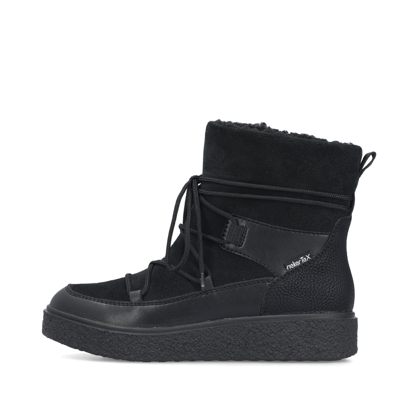 Schwarze Rieker Damen Kurzstiefel Y0051-00 aus Rauleder. Schuh Außenseite.