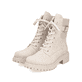 
Cremebeige Rieker Damen Biker Boots 72631-63 mit einer schockabsorbierenden Sohle. Schuhpaar schräg.