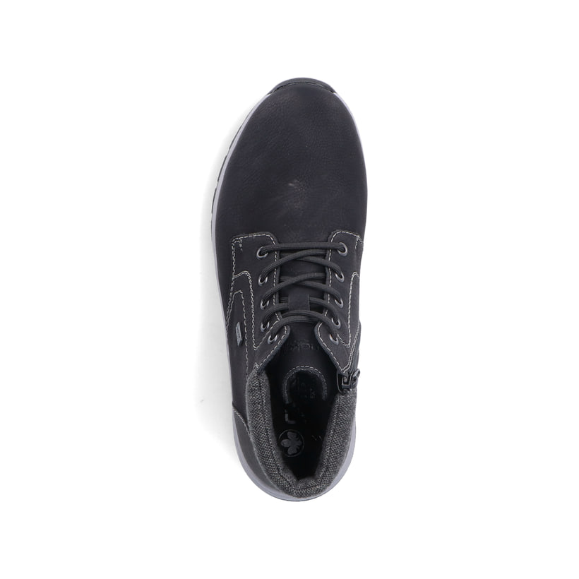 Schwarze Rieker Herren Schnürstiefel 11030-00 mit wasserabweisender TEX-Membran. Schuh von oben.