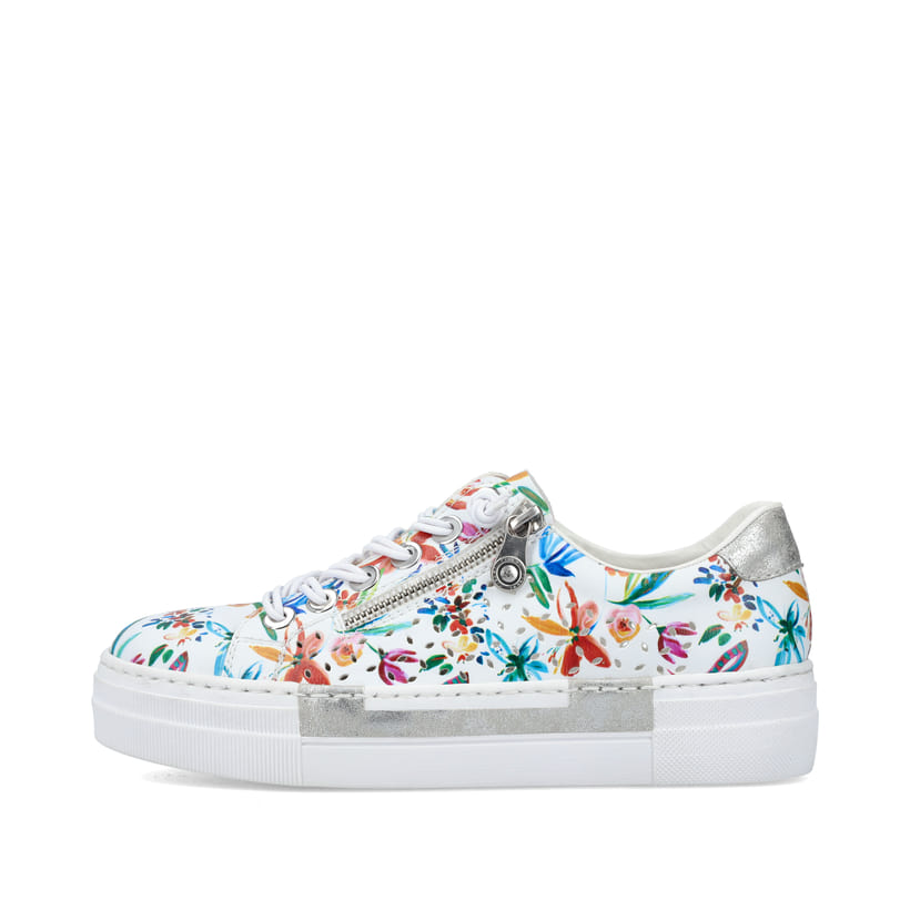 Mehrfarbige Rieker Damen Sneaker Low N4940-90 mit einem Reißverschluss. Schuh Außenseite.