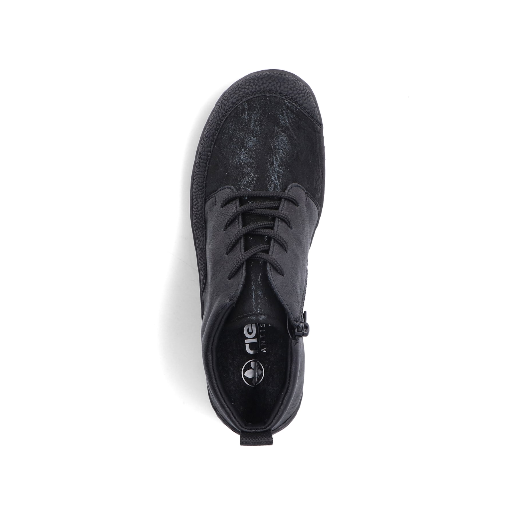 Champagnerfarbene Rieker Damen Slipper 487C0-60 mit einem Klettverschluss. Schuh Außenseite gespiegelt.