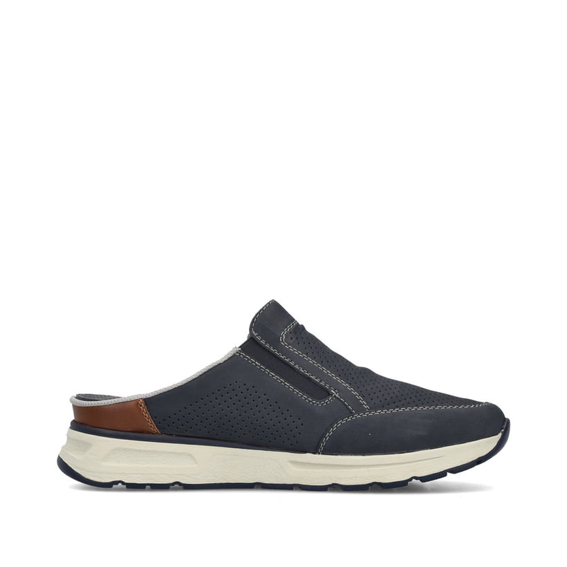 Sabots Rieker bleus pour homme B0760-14 avec bande élastique. Intérieur de la chaussure.