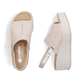 Beige Rieker Damen Sandalen 69460-62 mit moderner Spannnaht. Schuh von oben, liegend.