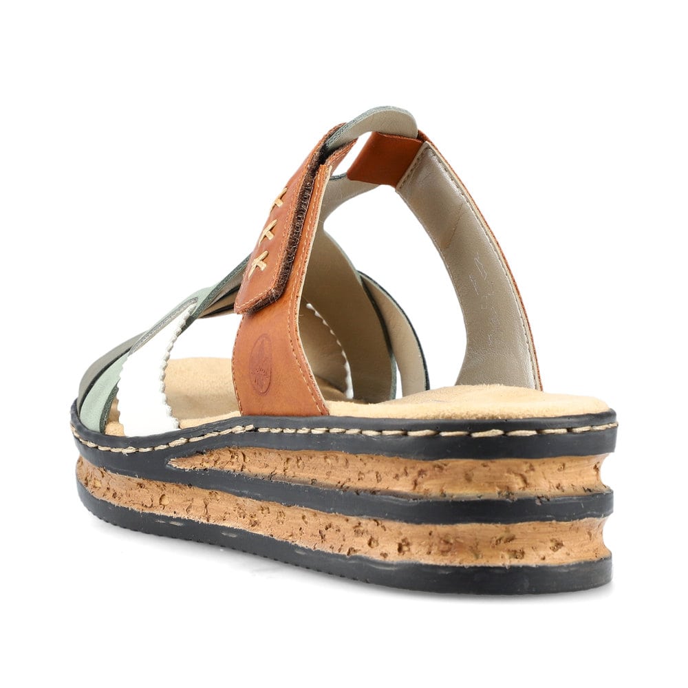 Mules Rieker multicolores femme 62989-90 avec coutures brodées à la main. Chaussure vue de l'arrière.