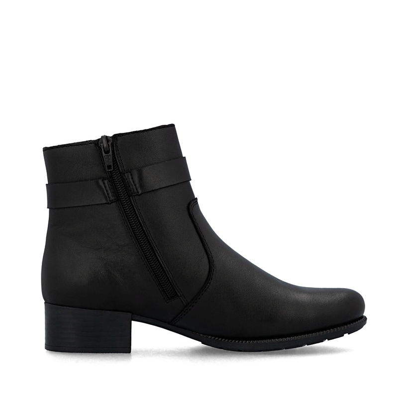 Schwarze Rieker Damen Stiefeletten 78664-00 aus Glattleder mit Reißverschluss. Schuh Innenseite.