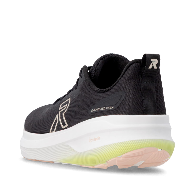 Schwarze Rieker Sport Damen Sneaker Low W4301-00. Schuh von hinten.
