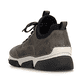 Dunkelgraue Rieker Damen Slipper 45976-45 aus Rauleder. Schuh von hinten.