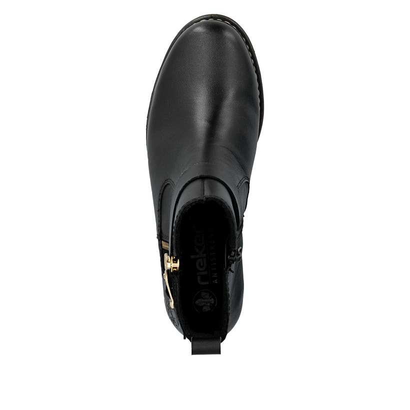 Schwarze Rieker Damen Chelsea Boots Z4959-00 aus Glattleder. Schuh von oben.