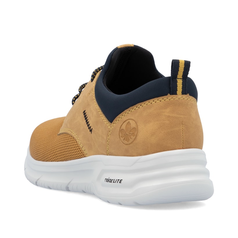 Gelbe Rieker Herren Slipper B7371-68 mit einem Gummizug sowie Komfortweite G 1/2. Schuh von hinten.