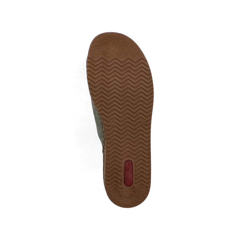 Mintgrüne Rieker Damen Pantoletten 62905-53 mit moderner Spannnaht. Schuh Laufsohle.