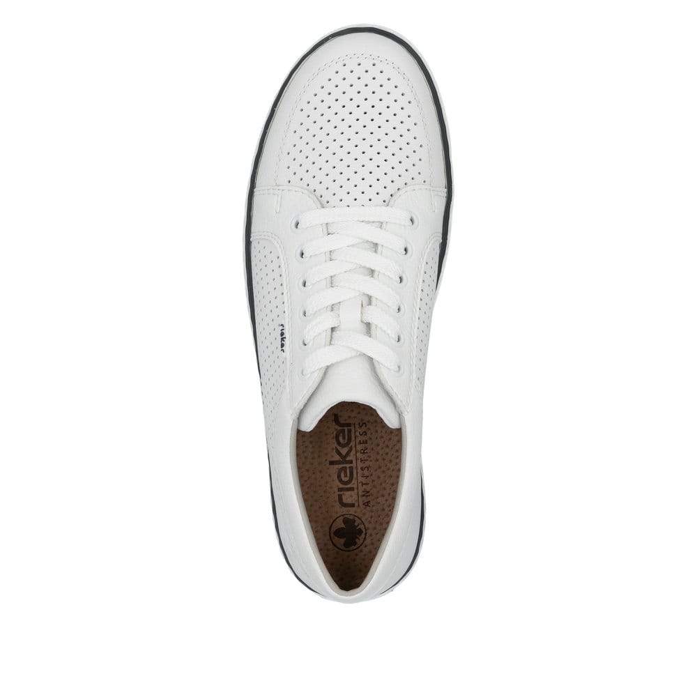 Weiße Rieker Herren Schnürschuhe 19603-80 mit modernen Ziernähten. Schuh von oben.