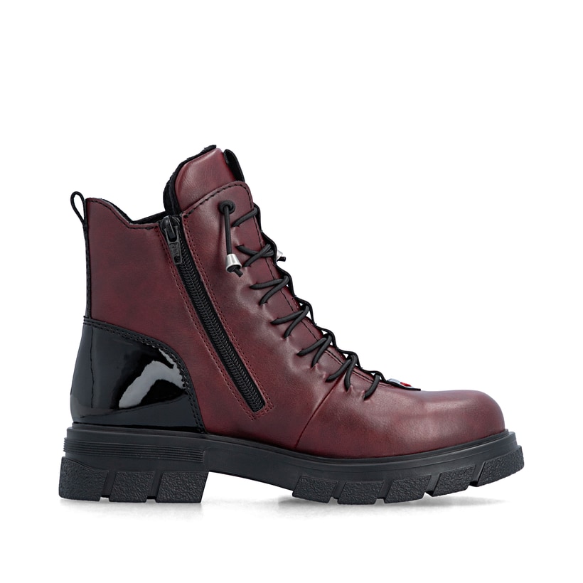 Weinrote Rieker Damen Biker Boots Z9152-35 mit Deko-Reißverschluss. Schuh Innenseite.