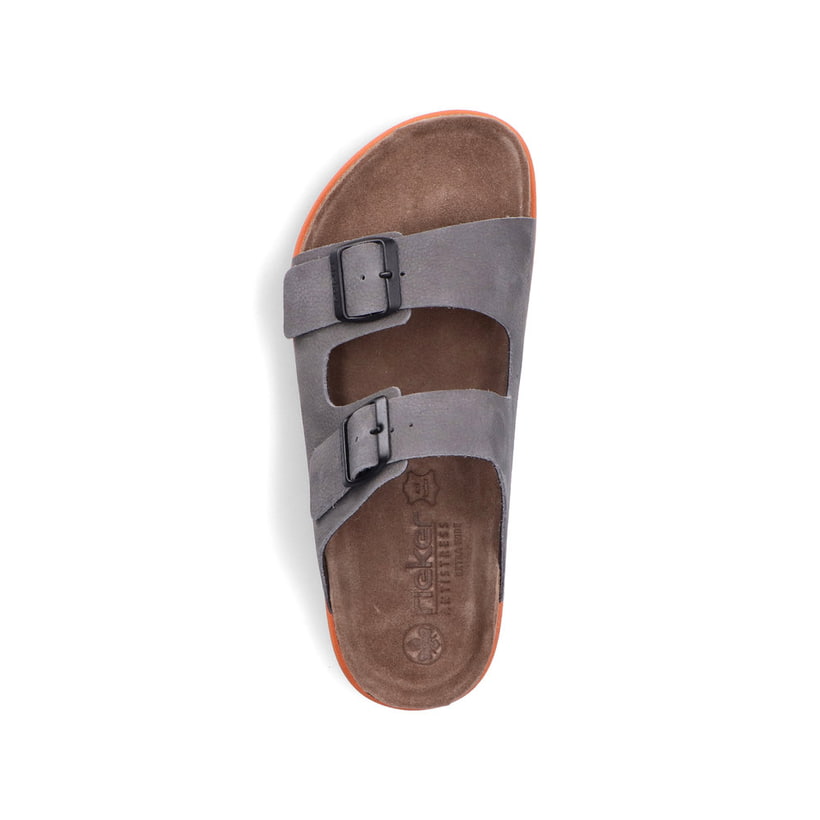Graue Rieker Herren Pantoletten 21190-40 mit einem Schnallen sowie Extraweite H. Schuh von oben.
