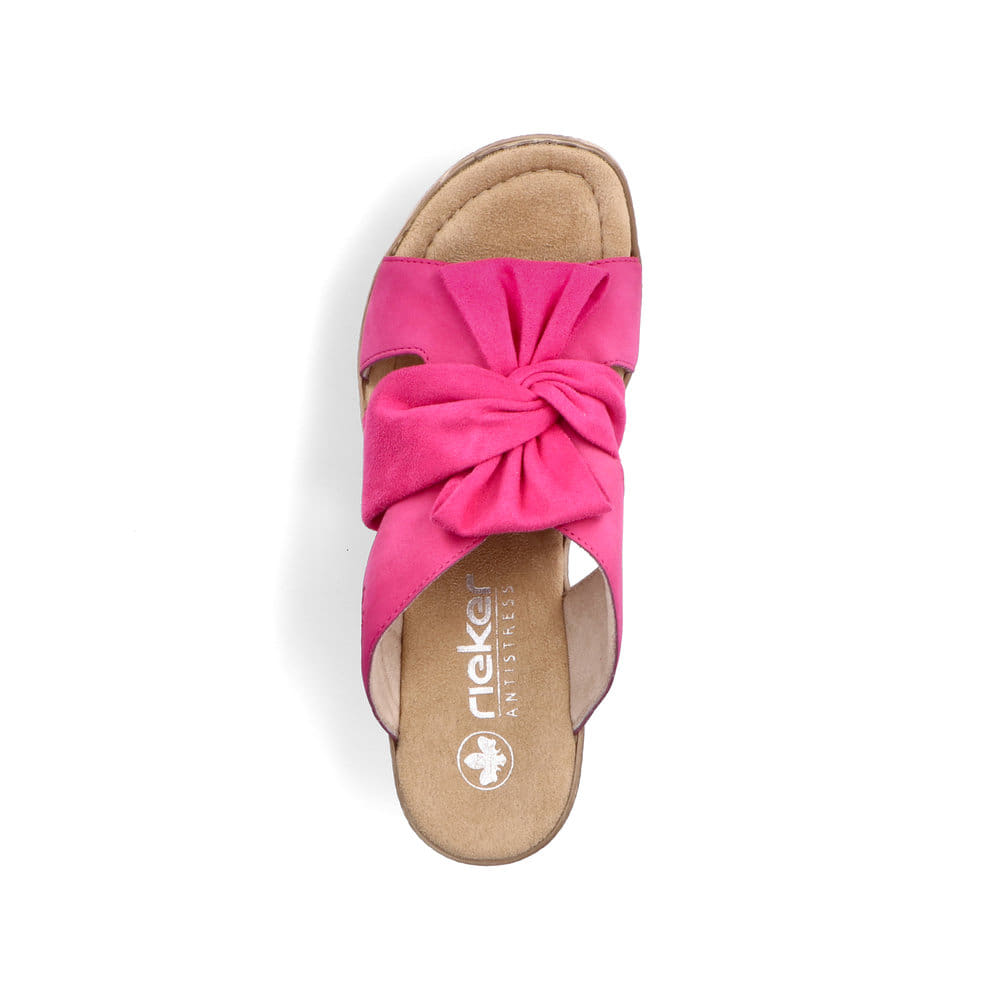 Rosane Rieker Damen Pantoletten 68789-31 mit dekorativer Schleife sowie Gummizug. Schuh von oben.