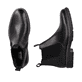 Stahlschwarze Rieker Herren Chelsea Boots 33180-00 mit einem Reißverschluss. Schuh von oben, liegend.
