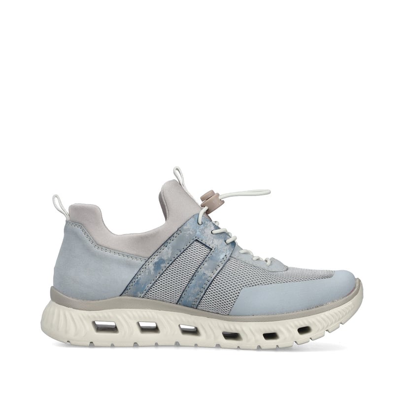 Blaue Rieker Damen Sneaker Low M6061-12 mit einem Gummizug sowie Komfortweite G. Schuh Innenseite.