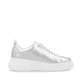 Silberne Rieker Damen Sneaker Low W2301-90 mit einer Gummischnürung. Schuh Innenseite.