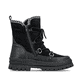 Schwarze Rieker Damen Kurzstiefel W2175-00 aus Rauleder mit weißer Zickzack-Naht. Schuh Innenseite.