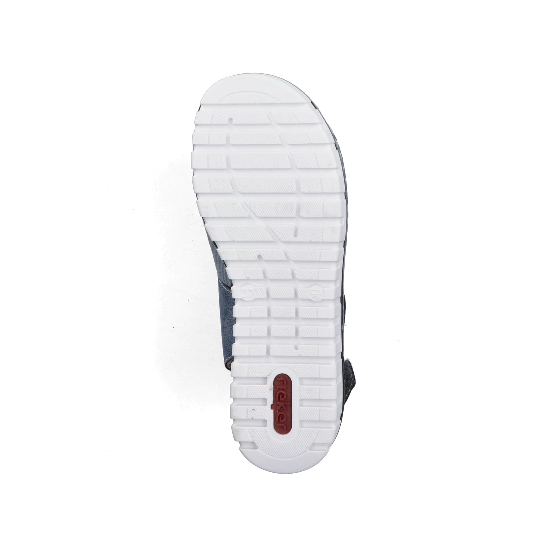 Blaue Rieker Keilsandaletten V1389-12 mit Schmuckelementen sowie Klettverschluss. Schuh Laufsohle.