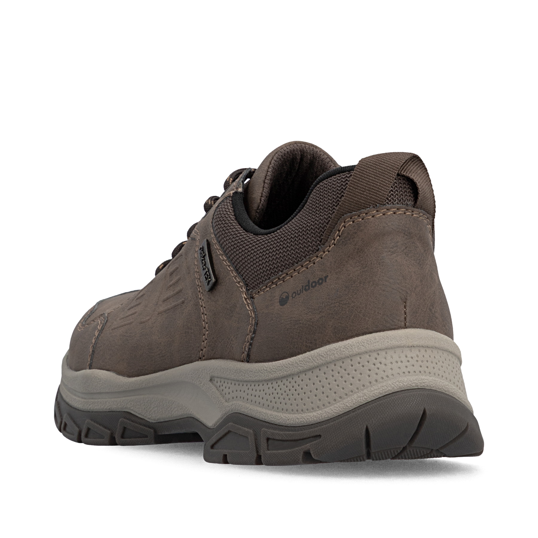 Braune Rieker Herren Schnürschuhe 30202-25 mit wasserabweisender TEX-Membran. Schuh von hinten.