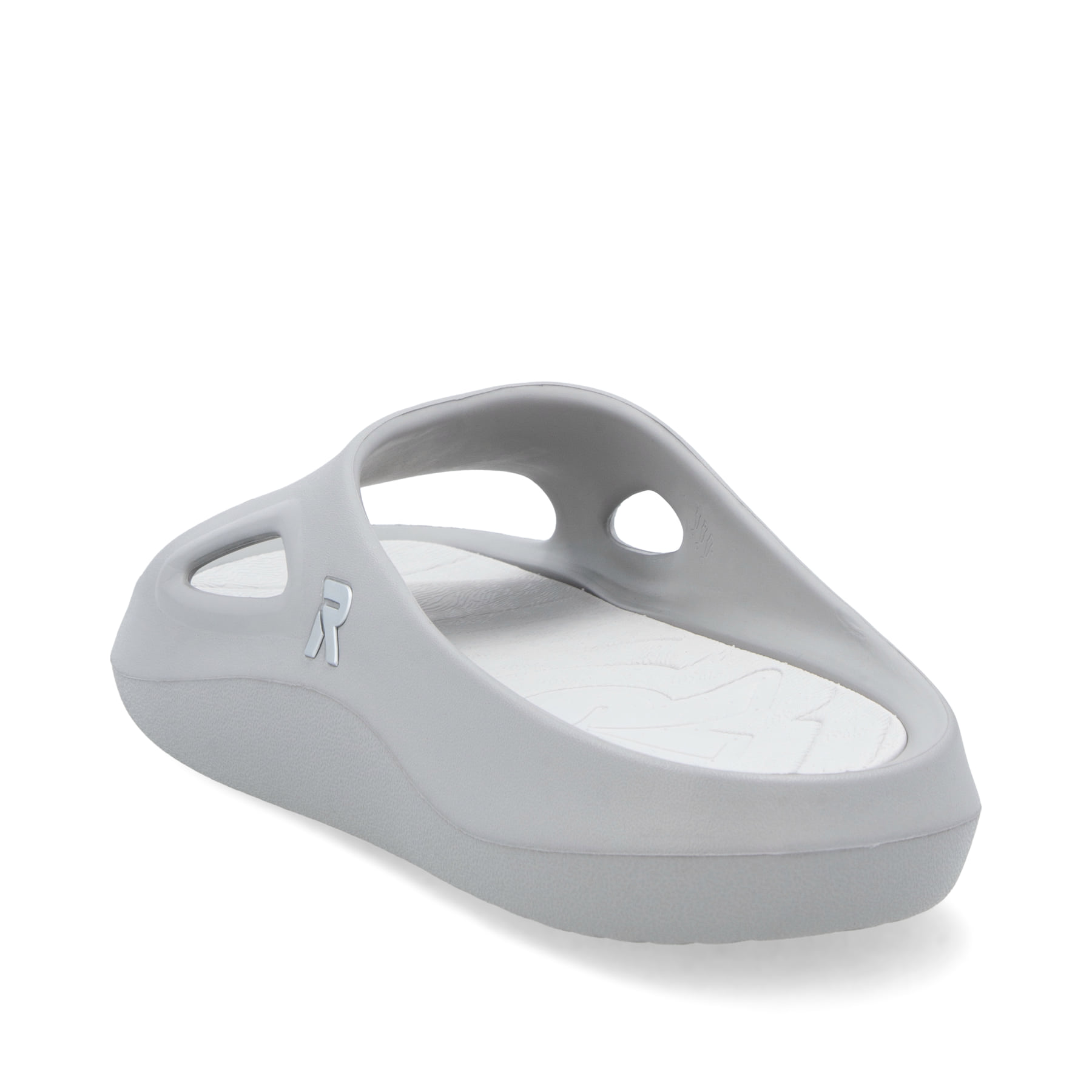 Graue Rieker Herren Pantoletten U3450-40 mit ultraleichter und flexibler Sohle. Schuh von hinten.