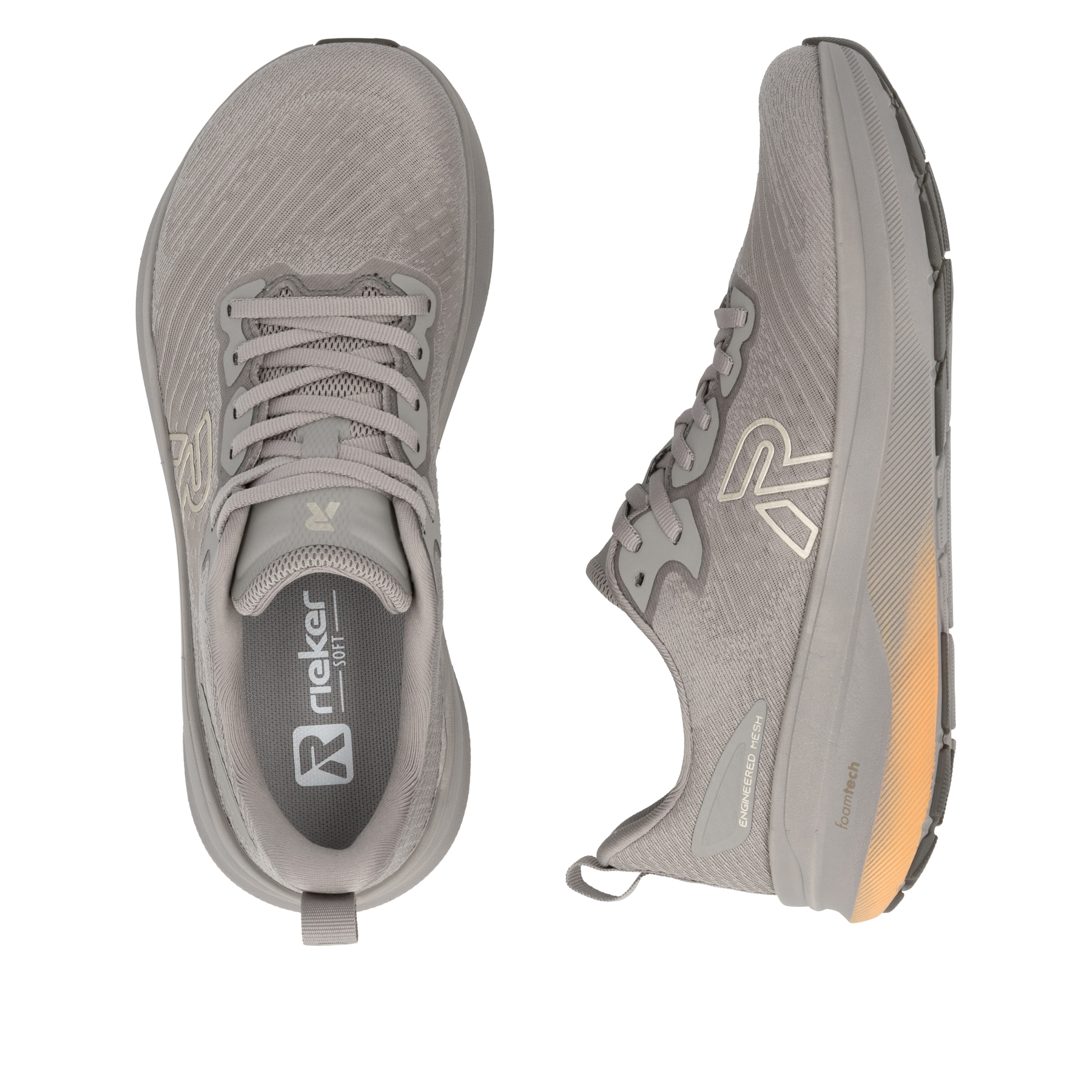 Beige Rieker Sport Damen Sneaker Low W4301-62. Schuh von oben, liegend.