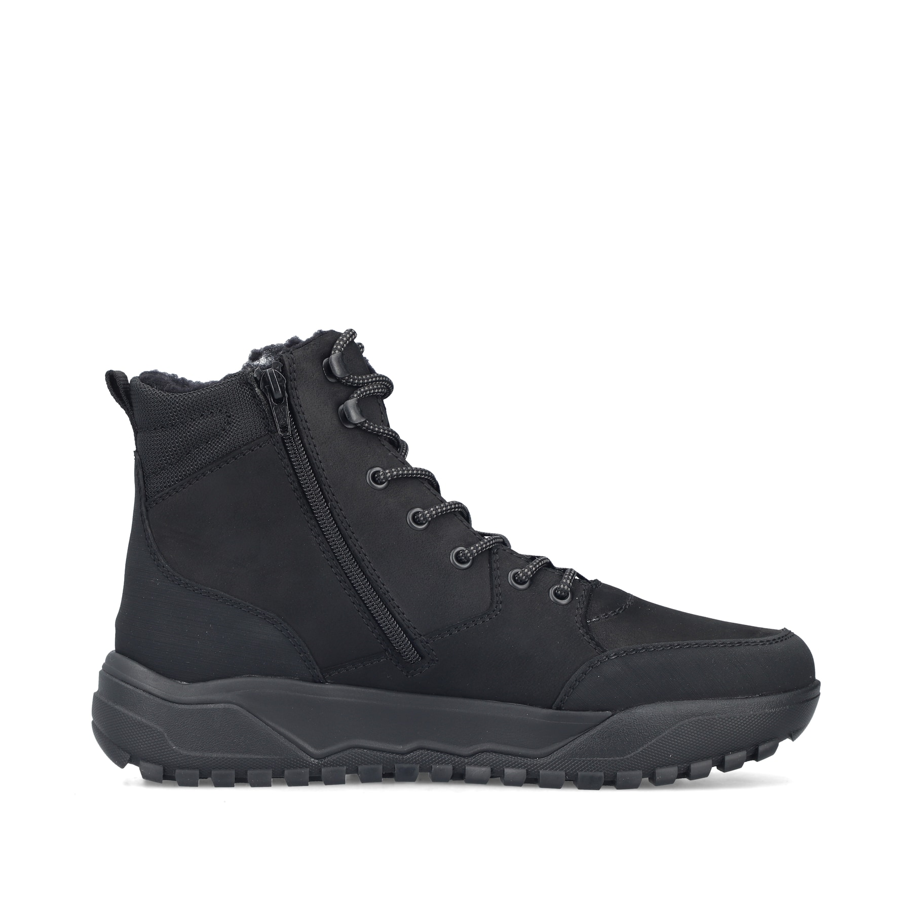 Schwarze Rieker Herren Schnürstiefel U1510-00 mit griffiger Fiber-Grip Sohle. Schuh Innenseite.