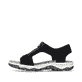 Tiefschwarze Rieker Damen Trekkingsandalen 68864-00 mit einem Reißverschluss. Schuh Außenseite.