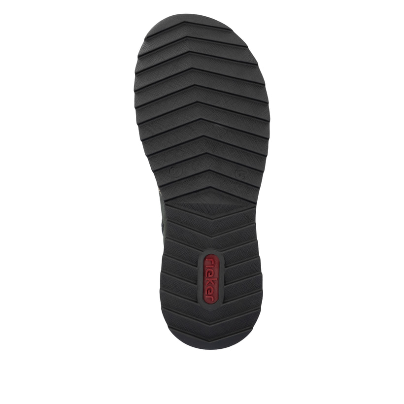 Dunkelgrüne Rieker Damen Schnürstiefel 51545-54 mit einem Reißverschluss. Schuh Laufsohle.