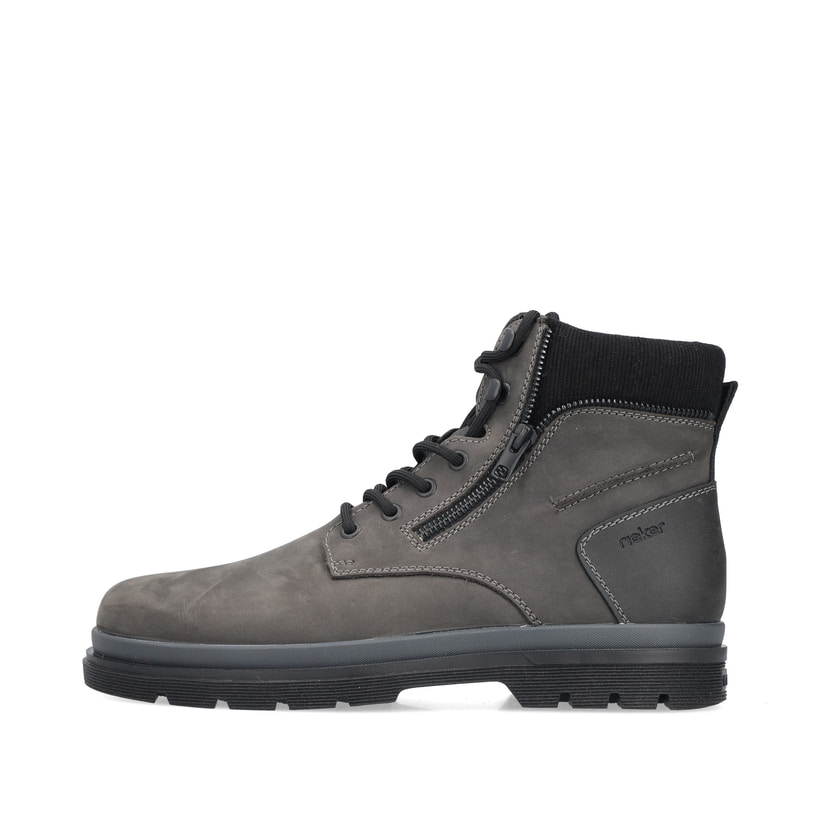 Bottes à lacets Rieker grises pour homme 32312-42 en cuir suédé. Côté extérieur de la chaussure.