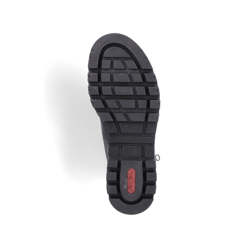 Schwarze Rieker Damen Biker Boots 74044-00 mit einem Reißverschluss. Schuh Laufsohle.