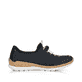 Blaue Rieker Damen Slipper N4263-14 mit Deko-Reißverschluss sowie einem Gummizug. Schuh Innenseite.