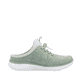 Grüne Rieker Damen Clogs M5056-52 mit einem Gummizug sowie einer flexiblen Sohle. Schuh Innenseite.