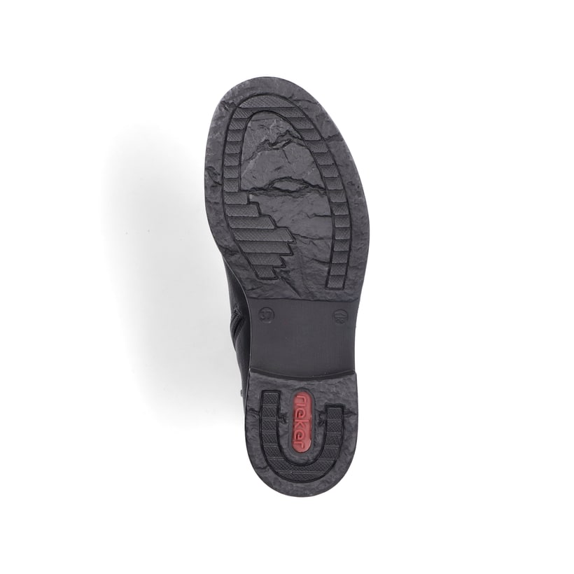 Schwarzbraune Rieker Damen Schnürstiefel 71200-00 mit trendiger Schnalle. Schuh Laufsohle.