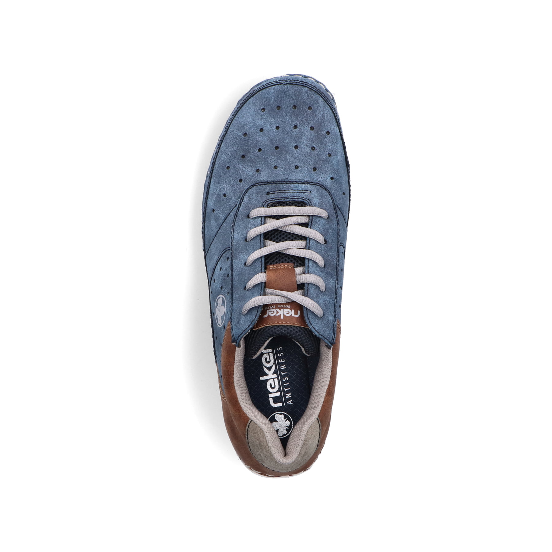 Blaue Rieker Herren Schnürschuhe 07506-16, Barfußschuhe mit Komfortweite G 1/2. Schuh von oben.