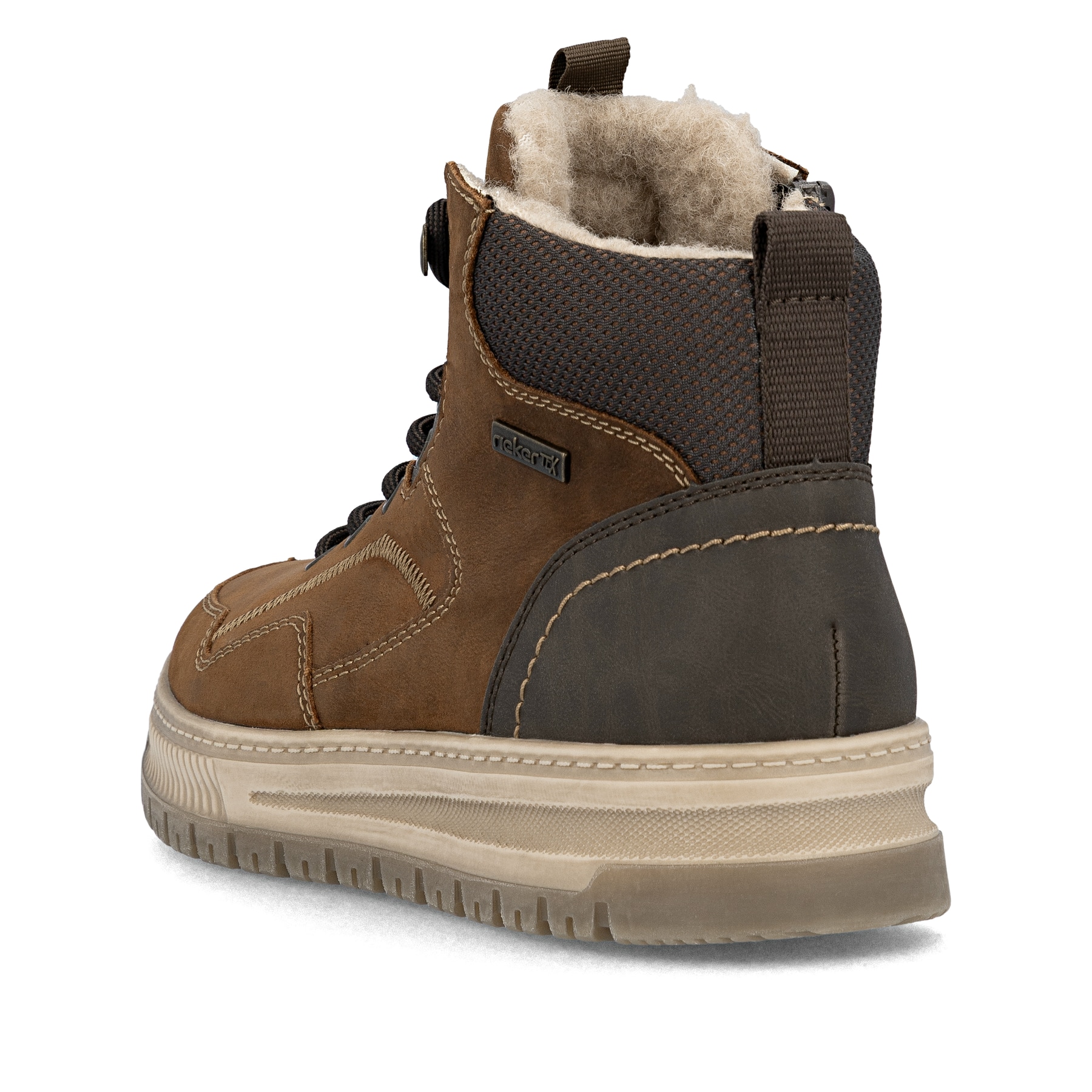 Braune Rieker Herren Schnürstiefel 38554-23 aus Rauleder. Schuh von hinten.