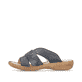 Blaue Rieker Damen Pantoletten 60897-14 mit der schmalen Passform E 1/2. Schuh Außenseite.