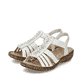 Beige Rieker Damen Riemchensandalen 62809-60 mit Schmuckelementen sowie Gummizug. Schuhpaar seitlich schräg.