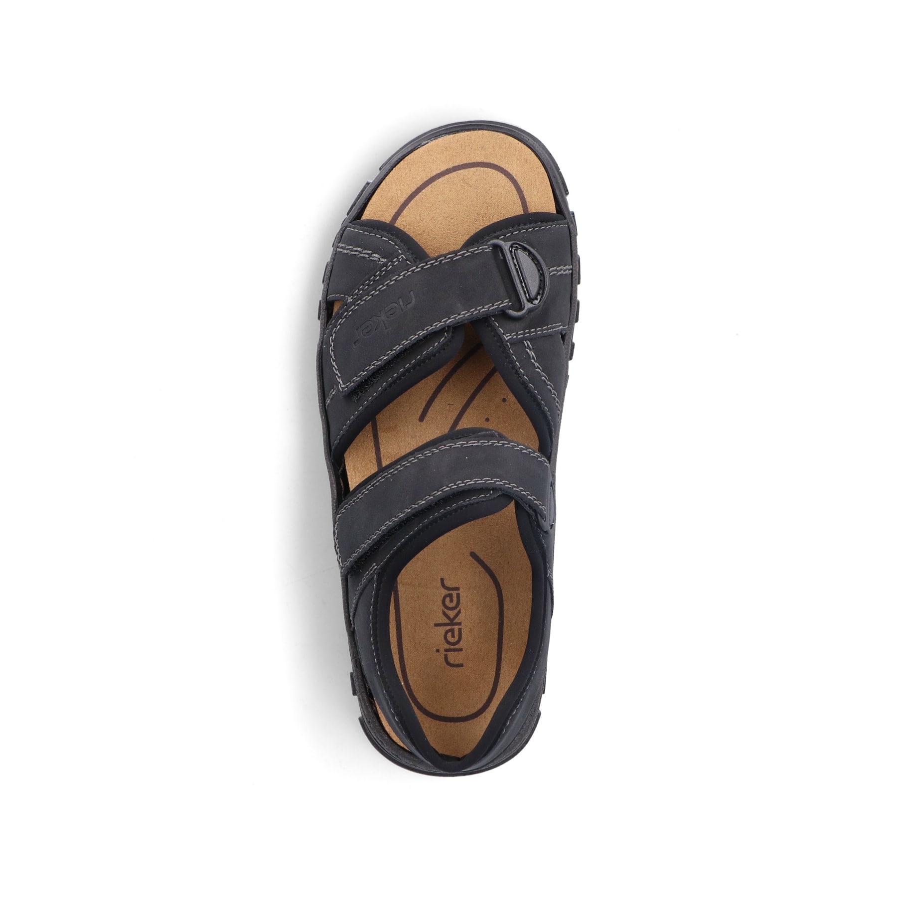 Schwarze Rieker Herren Trekkingsandalen 25051-03 mit einem Klettverschluss. Schuh von oben.