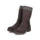 Dunkelbraune Rieker Damen Hochschaftstiefel Z4755-25 mit Strick-Kragen. Schuhpaar seitlich schräg.