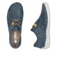 Blaue Rieker Damen Schnürschuhe 52528-14 mit einer extra weichen Decksohle. Schuh von oben, liegend.