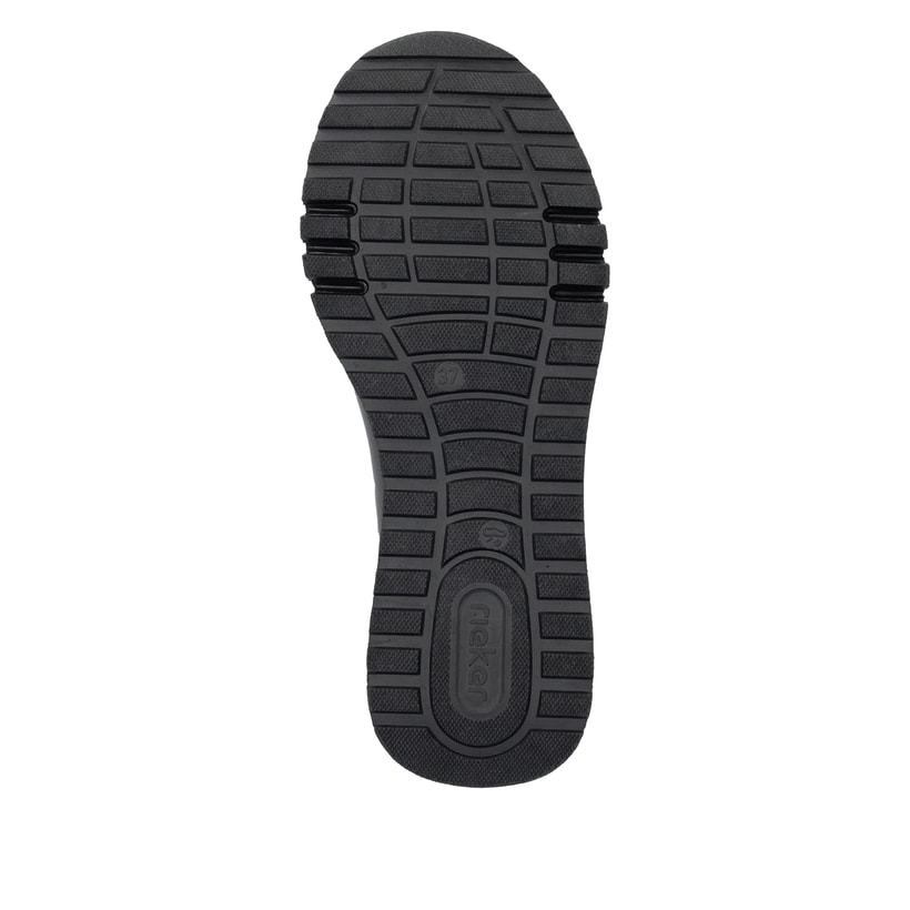 Braune Rieker Damen Loafer 49051-25 aus Glattleder mit Deko-Kette sowie Gummizug. Schuh Laufsohle.