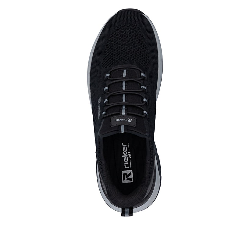 Schwarze Rieker Herren Slipper 06153-00 mit easy Hineinschlüpf-Möglichkeit. Schuh von oben.