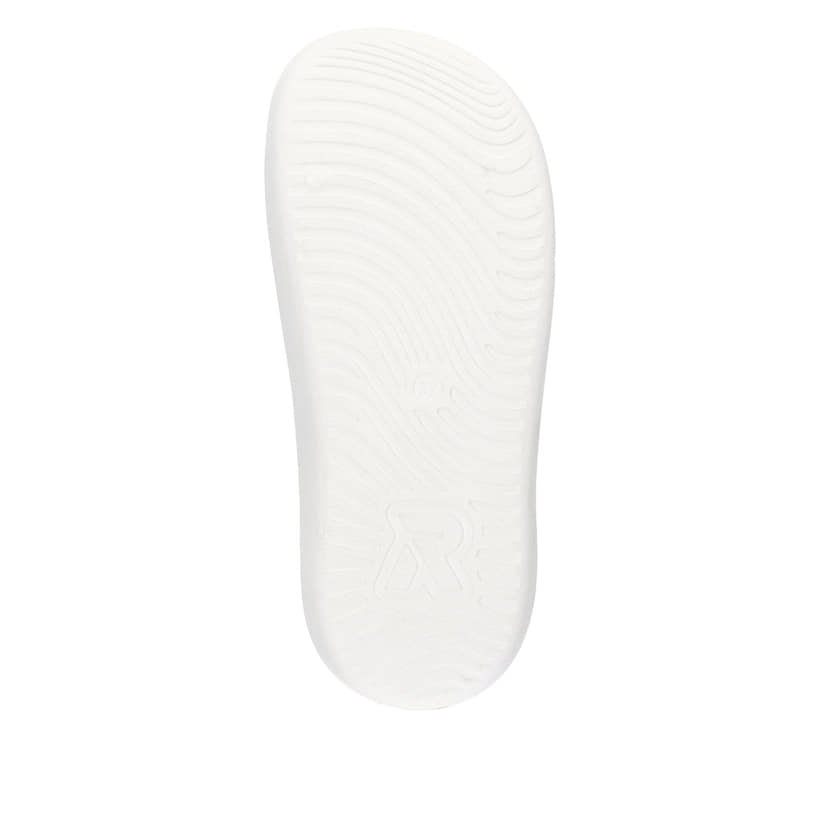 Mules Rieker blanches pour femme W3450-80 avec semelle ultra légère. Semelle extérieure de la chaussure.