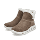 Braune Rieker Damen Kurzstiefel M6050-64 mit wasserabweisender RiekerTEX-Membran. Schuhpaar seitlich schräg.