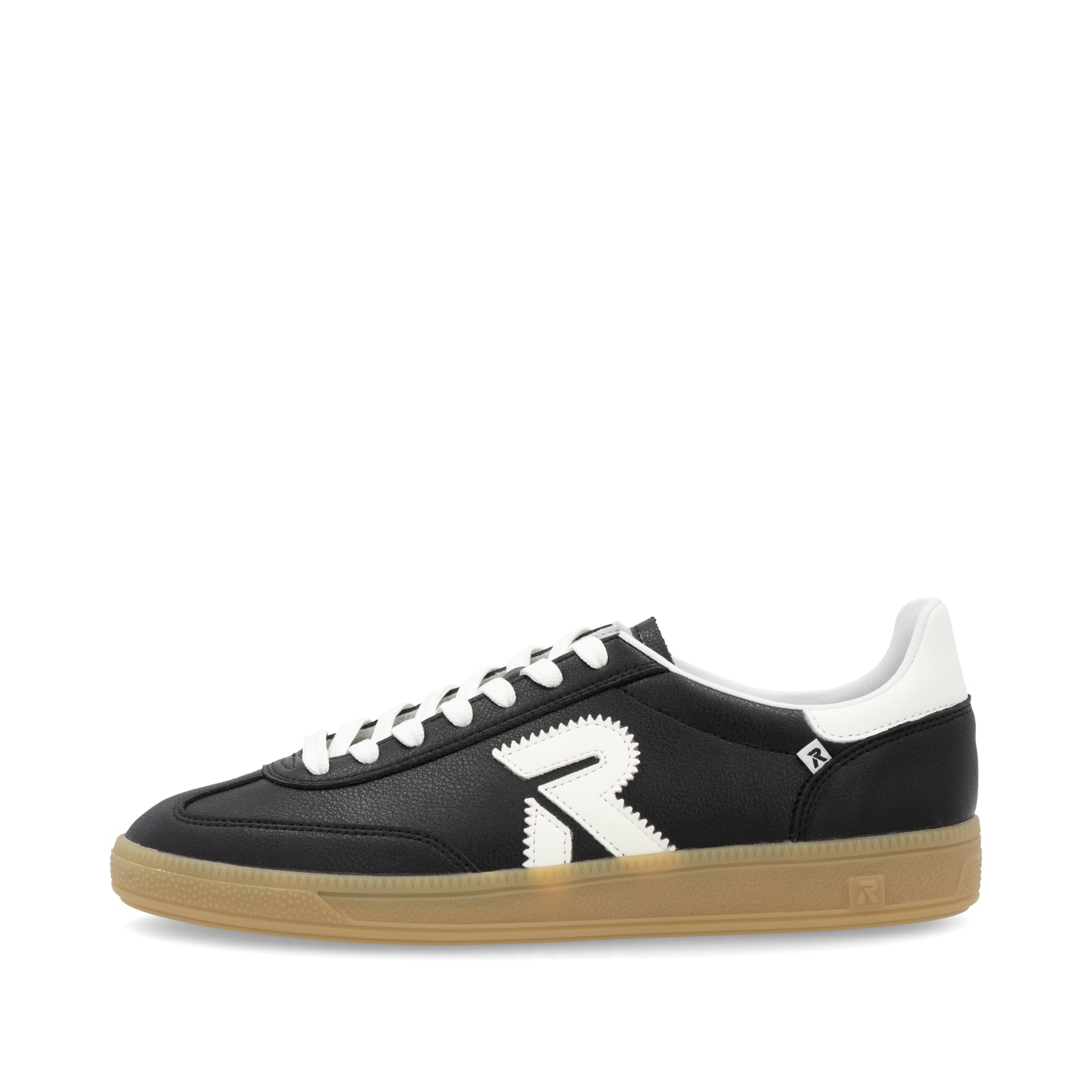 Schwarze Rieker Herren Sneaker Low U2200-00 mit einer Schnürung. Schuh Außenseite.