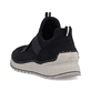 Blaue Rieker Damen Slipper 51556-14 mit einem Elastikeinsatz. Schuh von hinten.