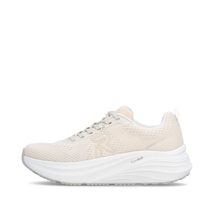 Beige Rieker Damen Sneaker Low W4101-60 mit Schnürung sowie ultraleichter Sohle. Schuh Außenseite.